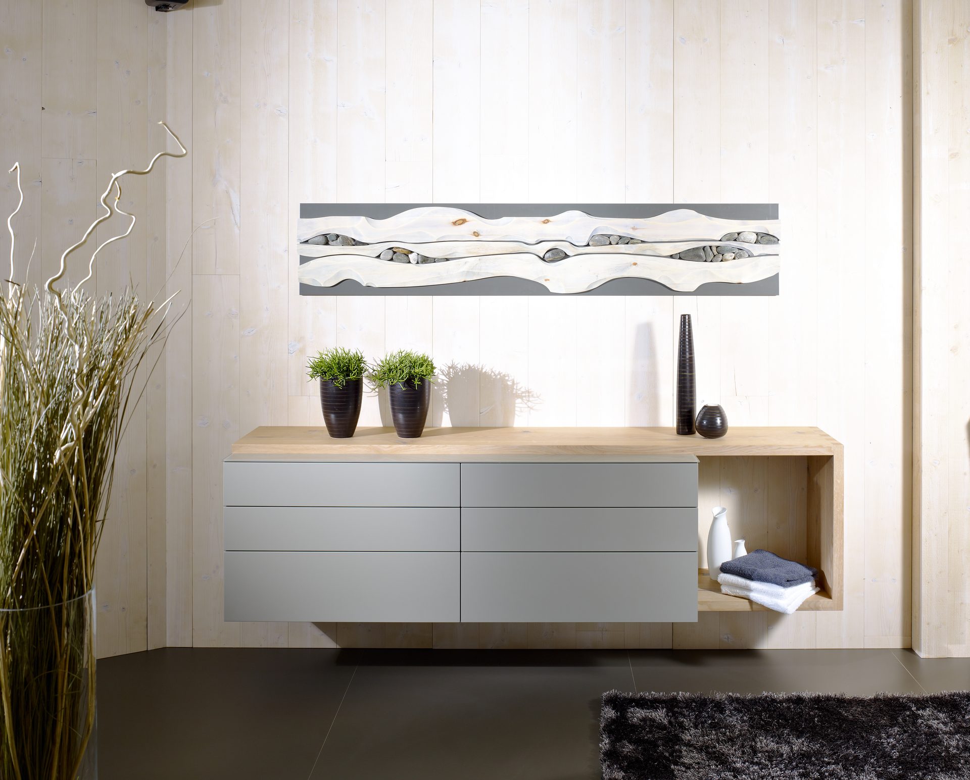 Anrichte Eiche mit Stein-Wandbild — Wohnzimmermöbel von Forcher